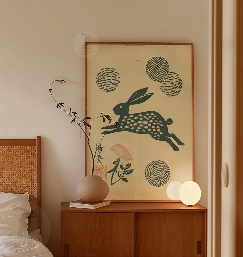 TNESSENTIAL Running Hare Poster | Japanese Style Animal Illustration | Minimal Nature Wall Art Print - Image 2