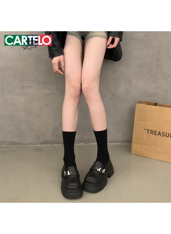 Cartelo Women's Thick Sole Height Increasing Loafers Black British Style Casual Leather Shoes 1628 Black Size 39 - Image 3