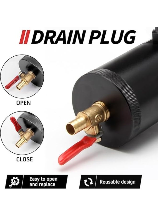 WENJTP Universal 150ml Car Oil Catch Can Kit Reservoir Tank, Compact Baffled 3-Port Oil Separator 2 Inlets 1 Outlet Black with Breather Filter + Drain Valve - Image 5