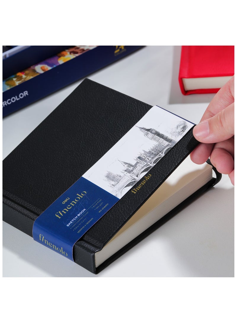 Deli EC285 FINENOLO 12cm*12cm-40pages Black Hard Leather Cover Sketch Book 160g Sketch Paper White - Ideal for Sketching & Painting - Image 3