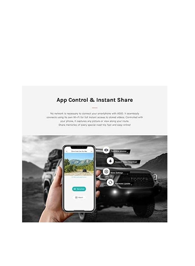 70 ماي كاميرا داش برو بلس الذكية A500S بدقة 5 ميجابكسل / واي فاي مجاني / مراقبة وقوف السيارات على مدار 24 ساعة / زاوية رؤية واسعة 140 درجة / تسجيل فيديو مزدوج - Image 2
