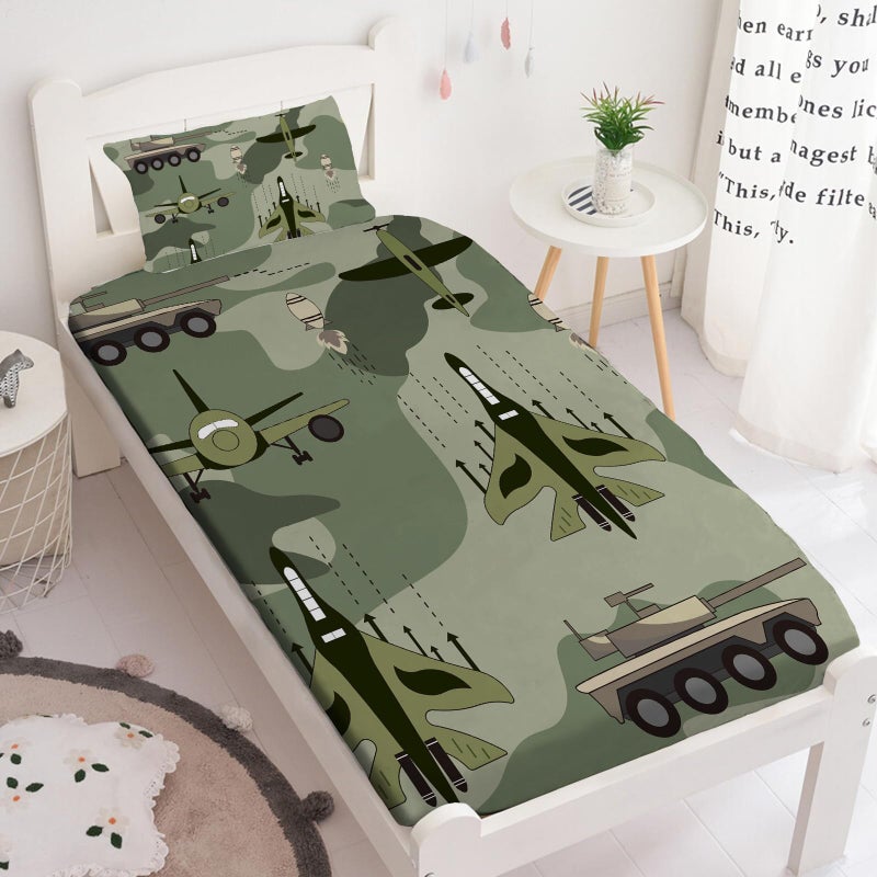 Yasida Yasida Twin Size Fitted Sheets Bedding Airplane Sheets Camo Bed Sheets for Kids Airplane Tank Camping Bed Sheet Set for Boys and Girls 2 Pack Bed Fitted Sheet and Pillowcases Set - Image 4