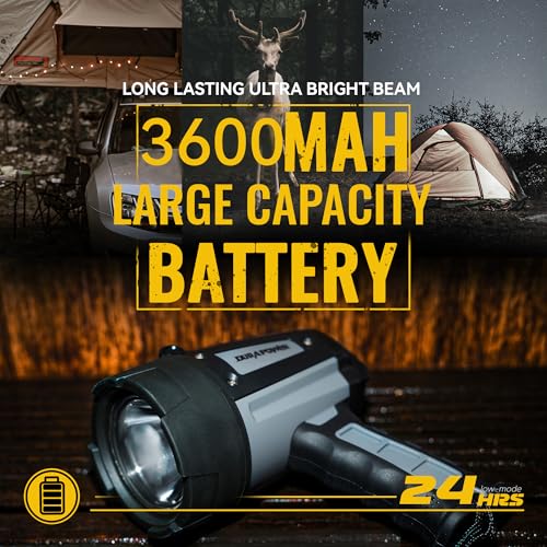 Durapower Rechargeable Spotlight Flashlight, 1000LM IP68 Waterproof Super Bright Handheld Spotlight, 1400ft Range LED Portable Spot Light for Marine Boat Hunting Camping - Image 4