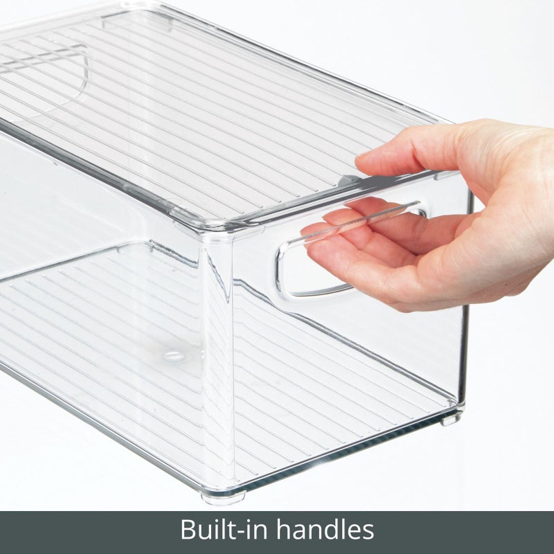 mDesign Plastic Deep Storage Bin Box Container with Lid and Built-In Handles - Organization for Fruit, Snacks, or Food in Kitchen Pantry, Cabinet, or Cupboard, Ligne Collection, 4 Pack, Clear - Image 5