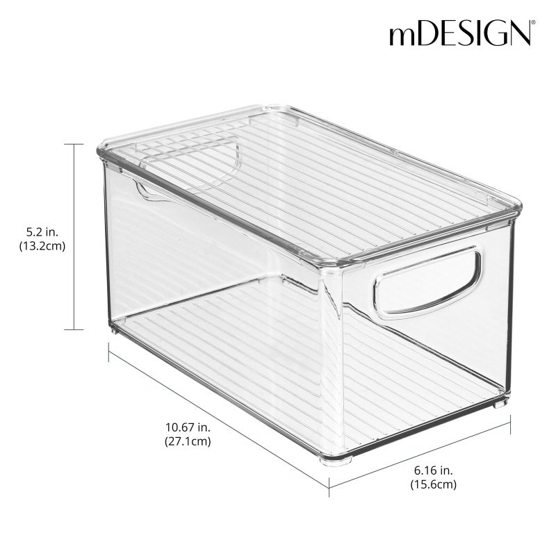mDesign Plastic Deep Storage Bin Box Container with Lid and Built-In Handles - Organization for Fruit, Snacks, or Food in Kitchen Pantry, Cabinet, or Cupboard, Ligne Collection, 4 Pack, Clear - Image 2