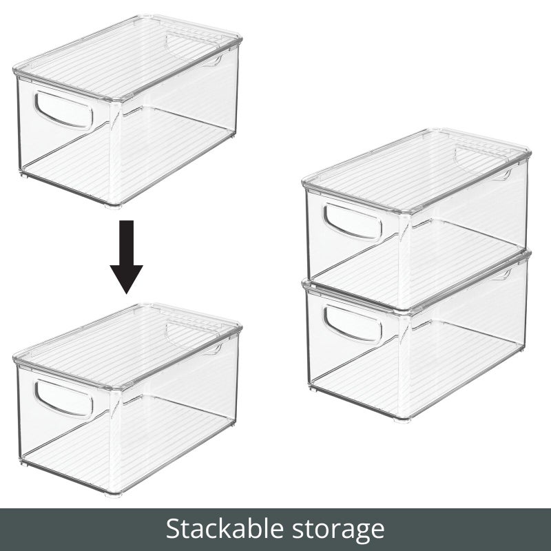 mDesign Plastic Deep Storage Bin Box Container with Lid and Built-In Handles - Organization for Fruit, Snacks, or Food in Kitchen Pantry, Cabinet, or Cupboard, Ligne Collection, 4 Pack, Clear - Image 3