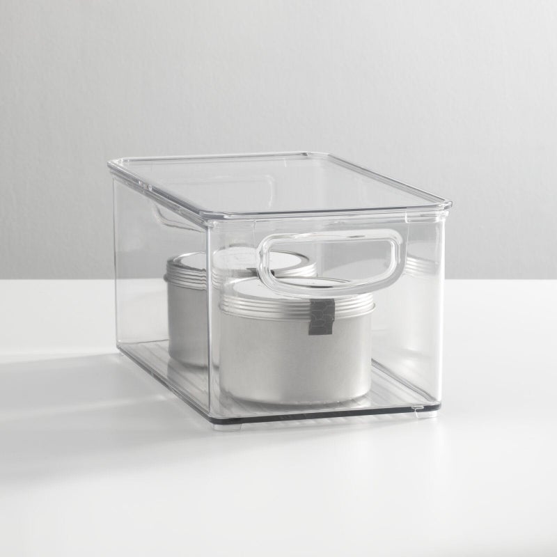 mDesign Plastic Deep Storage Bin Box Container with Lid and Built-In Handles - Organization for Fruit, Snacks, or Food in Kitchen Pantry, Cabinet, or Cupboard, Ligne Collection, 4 Pack, Clear - Image 1