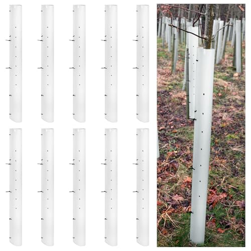 Pushglossy 10 Pack 48 Inch Tree Seedling Sapling Grow Tubes Standard Vented Seedling Protectors Split Tree Grow Protector with Releasable Zip Tie Plant Shelter for Cuttings Outdoor (White) - Image 1