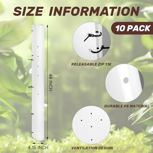 Pushglossy 10 Pack 48 Inch Tree Seedling Sapling Grow Tubes Standard Vented Seedling Protectors Split Tree Grow Protector with Releasable Zip Tie Plant Shelter for Cuttings Outdoor (White) - Image 2