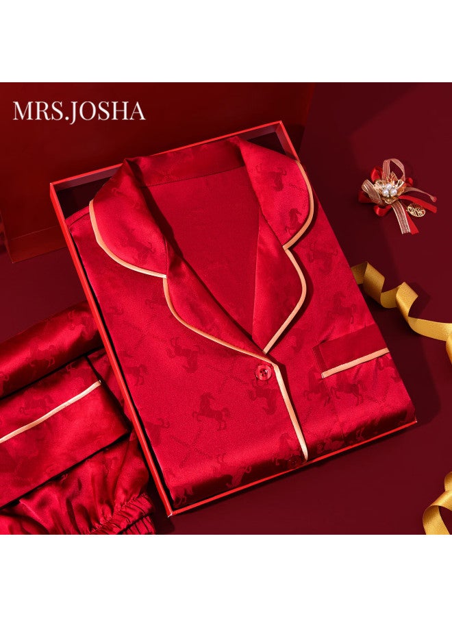 Mrs. Josha Red Year Of The Horse Men's High-end Pajamas With Horse Pattern Couples  Year Of The Horse Women's Loungewear New Year Gift - Image 1