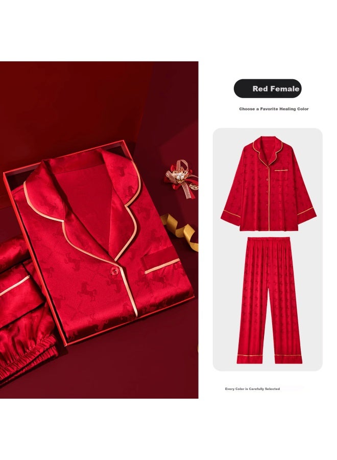 Mrs. Josha Red Year Of The Horse Men's High-end Pajamas With Horse Pattern Couples  Year Of The Horse Women's Loungewear New Year Gift - Image 2