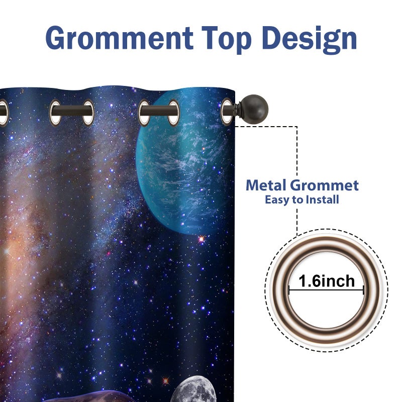 Jekeno Galaxy Planet Stretains Stertains Outer Space Universe Stars Starry Sky Decor for Kids Boys Bedroom Room Darkening Grommet Windows 2 لوحة 42 "X63" - Image 4