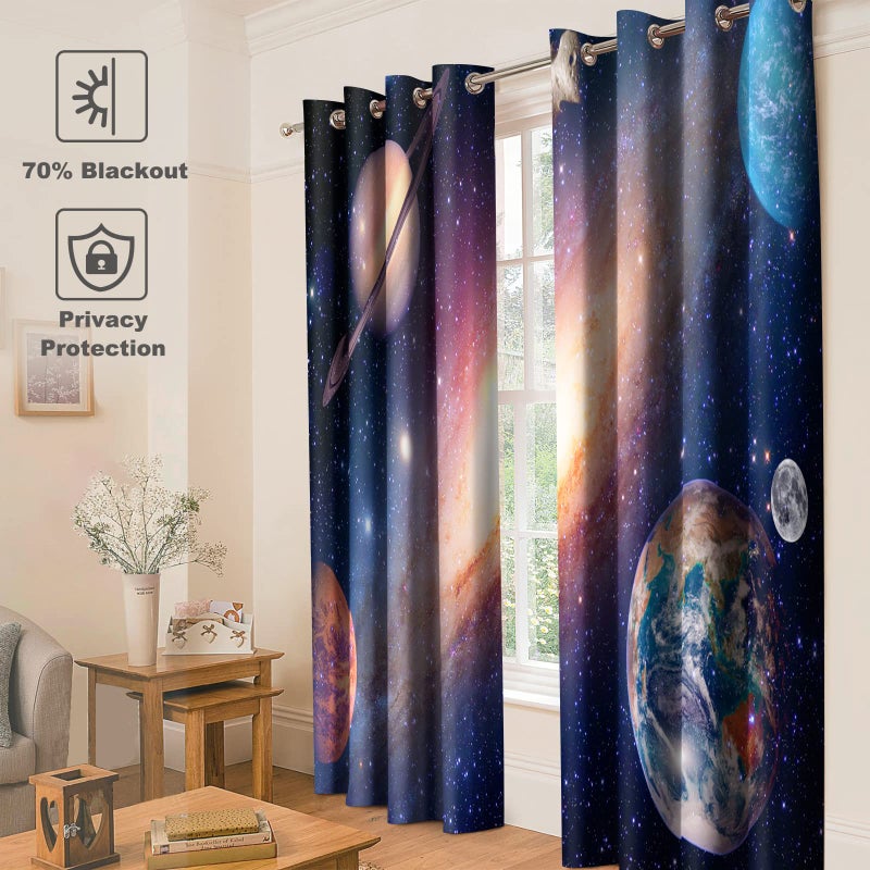Jekeno Galaxy Planet Stretains Stertains Outer Space Universe Stars Starry Sky Decor for Kids Boys Bedroom Room Darkening Grommet Windows 2 لوحة 42 "X63" - Image 3