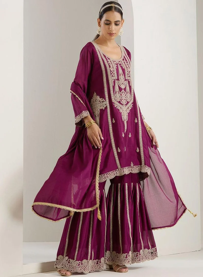 ISHIN  Women Purple Polyester Chinon 3 pcs Kurta Set for Women | Best Price UAE