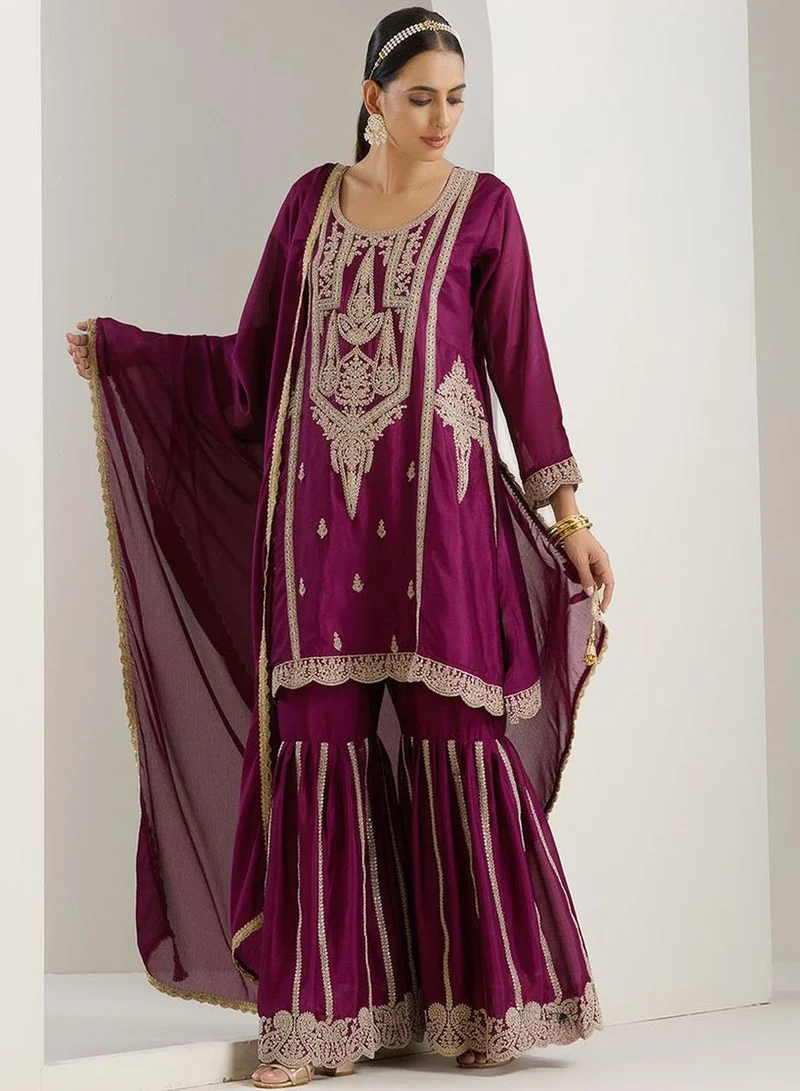 ISHIN  Women Purple Polyester Chinon 3 pcs Kurta Set for Women | Best Price UAE