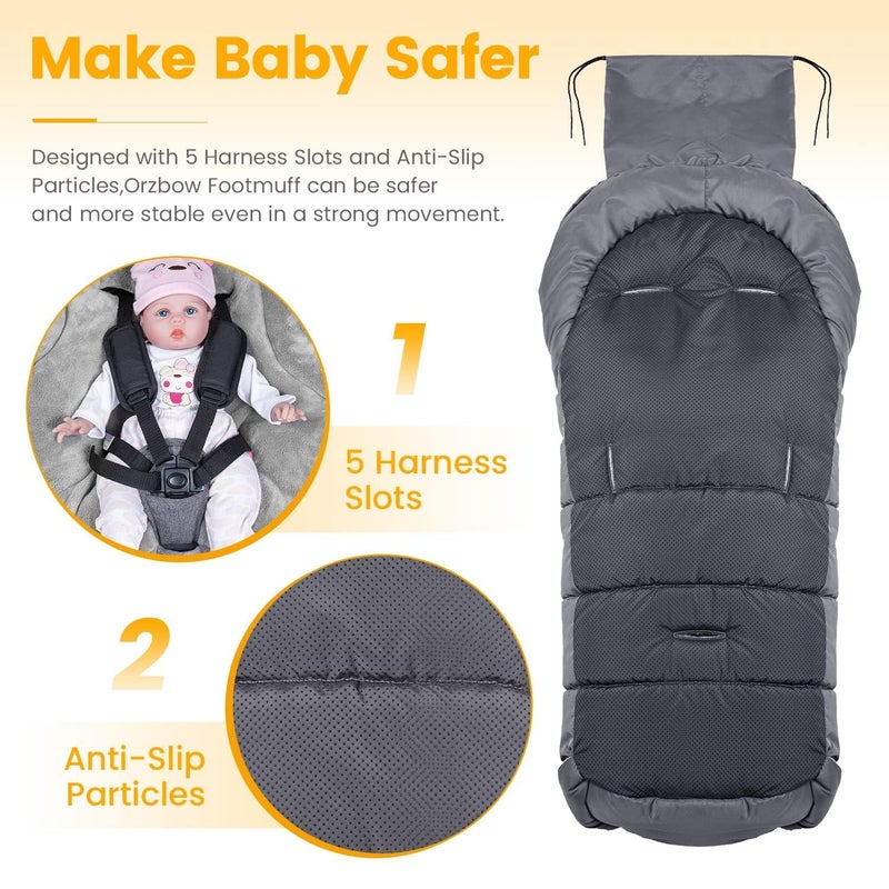 Orzbow Orzbow Foot muff for pram, buggy, baby foot muff, sleeping bag, baby foot muff for baby seat, winter foot muff with zip, washable, suitable for all pushchairs (grey, large)  - Image 2