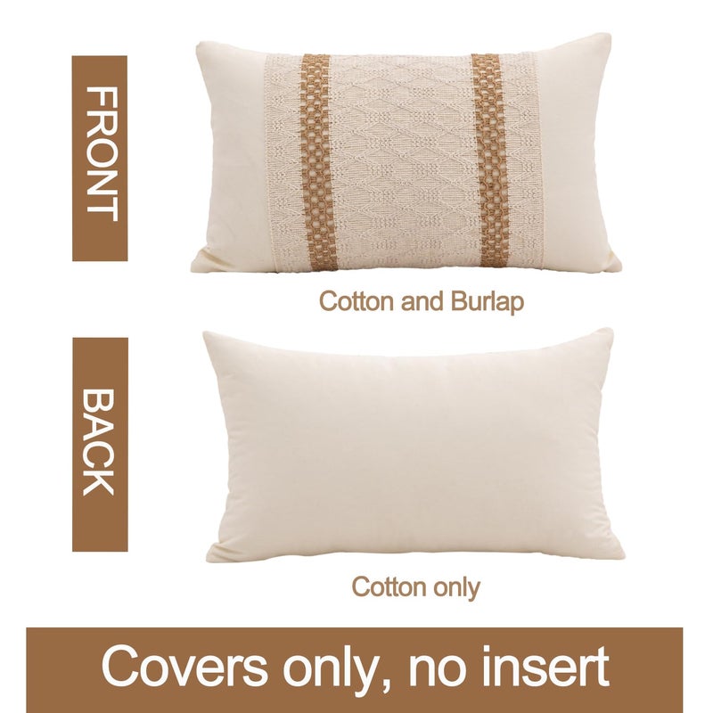 Mayler Yee Lumbar Throw Pillow Covers 12 x 20 Inch 1PC for Farmhouse Living Room  Cotton & Burlap Textured Striped Woven Boho Pillow Covers (Beige & Brown  Double Striped) - Image 2