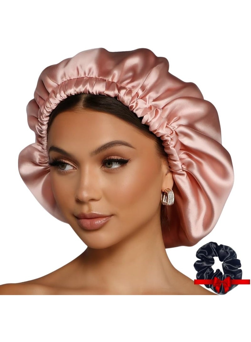 بونيه حريري من الساتان للنوم، غطاء شعر صغير وواسع من الساتان للشعر الطبيعي والمجعد للنساء مع توكة شعر - Image 1