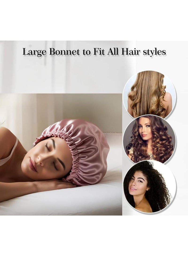 بونيه حريري من الساتان للنوم، غطاء شعر صغير وواسع من الساتان للشعر الطبيعي والمجعد للنساء مع توكة شعر - Image 2