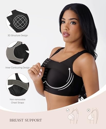 FeelinGirl Post Surgery Compression Bra for Women Wireless Surgical Bra Front Closure Bra Black M - Image 2