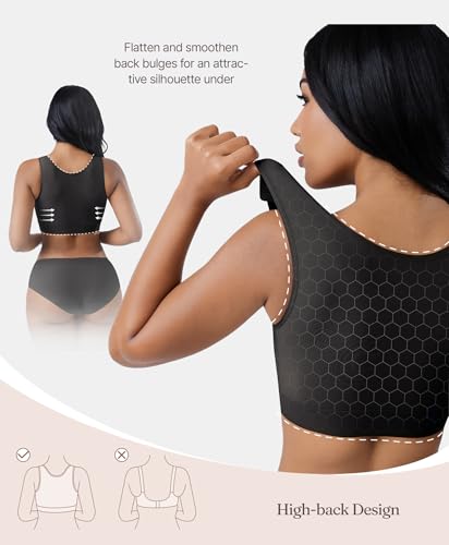FeelinGirl Post Surgery Compression Bra for Women Wireless Surgical Bra Front Closure Bra Black M - Image 3