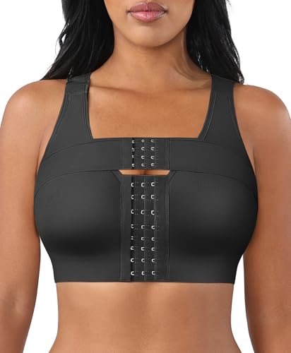 FeelinGirl Post Surgery Compression Bra for Women Wireless Surgical Bra Front Closure Bra Black M - Image 1