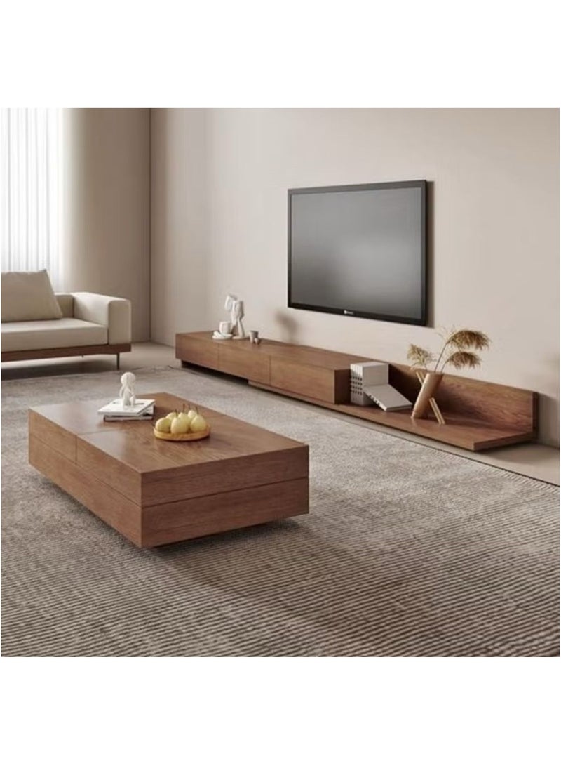 بيتك طقم طاولة تلفاز و طاولة قهوة ام دي اف و خشب سويدي قطعتين - بني - Image 1