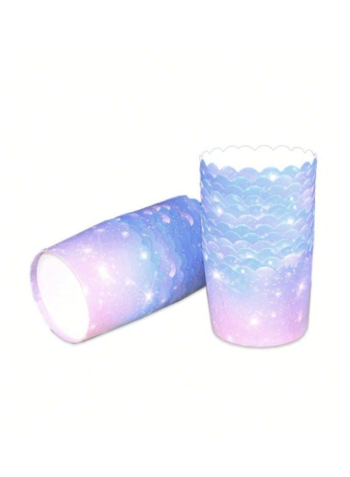 اكواب خبز الكب كيك والمافن مجعدة  للاستعمال مرة واحدة خاصة بالفرن تتحمل درجة الحرارة العالية مناسبة لاعياد الميلاد وحفلات الزفاف والعطلات وحفلات تحديد جنس المولود من 50 قطعة - Image 2