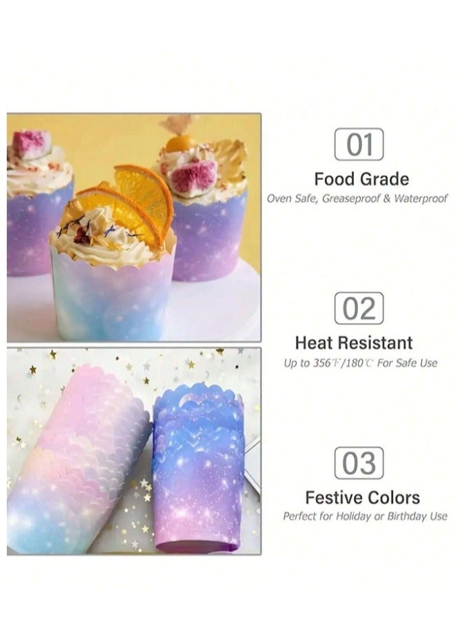 اكواب خبز الكب كيك والمافن مجعدة  للاستعمال مرة واحدة خاصة بالفرن تتحمل درجة الحرارة العالية مناسبة لاعياد الميلاد وحفلات الزفاف والعطلات وحفلات تحديد جنس المولود من 50 قطعة - Image 5