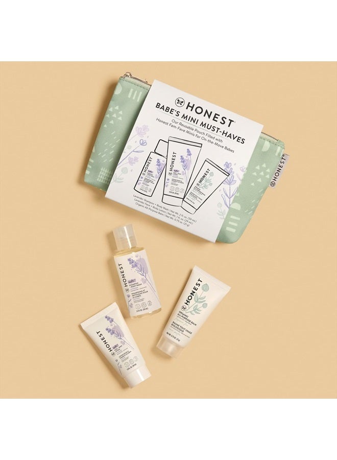 The Honest Company Babe's Mini Must Haves Gift Set | Travel Size Lavender Shampoo + Body Wash (2 fl oz), Face + Body Lotion (1 fl oz), Organic All Purpose Balm (.75 oz), Reusable Pouch - Image 2