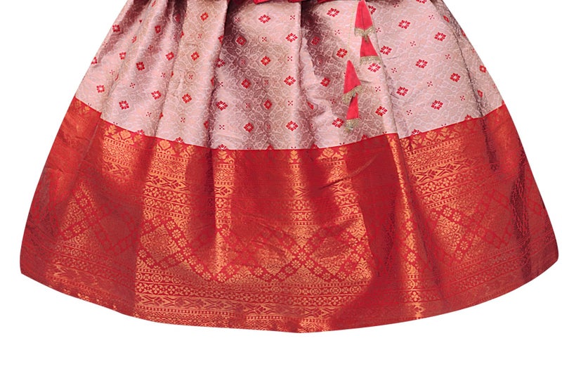 Suzvan Baby Girls South Indian Pattu Pavadai Lehenga Choli set For kids Dress (Red & White, 6 Years-7 Years) - Image 4