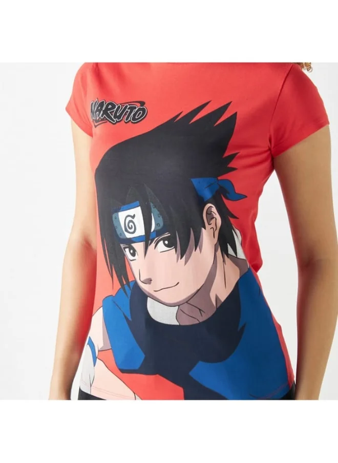 SP Characters Naruto Print Crew Neck T-shirt with Short Sleeves