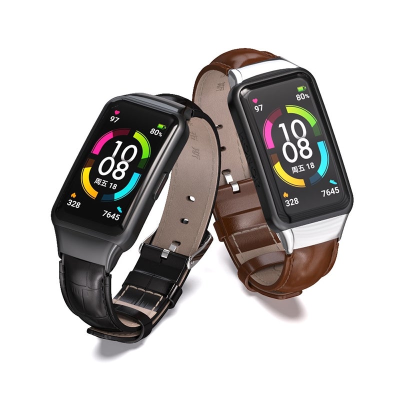 إيروريكس سوار ساعة هواوي باند 6 / هونر باند 6 / 7 من جلد البقر (أسود) - Image 3