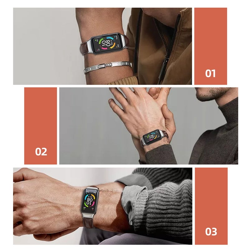 إيروريكس سوار ساعة هواوي باند 6 / هونر باند 6 / 7 من جلد البقر (أسود) - Image 5