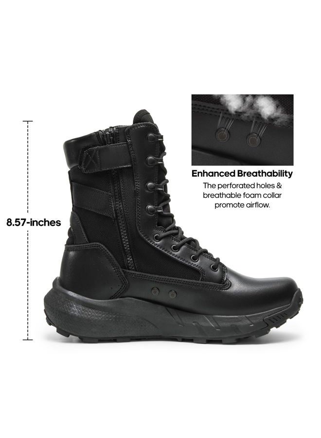 NORTIV 8 Men's Breathable Tactical Military Work Boots Side Zipper Leather Lightweight Hiking Motorcycle Combat Boots 8 Inches Recon, Black, 11 Wide - Image 4