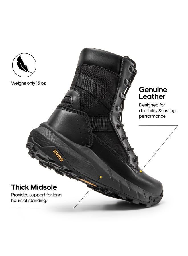 NORTIV 8 Men's Breathable Tactical Military Work Boots Side Zipper Leather Lightweight Hiking Motorcycle Combat Boots 8 Inches Recon, Black, 11 Wide - Image 5