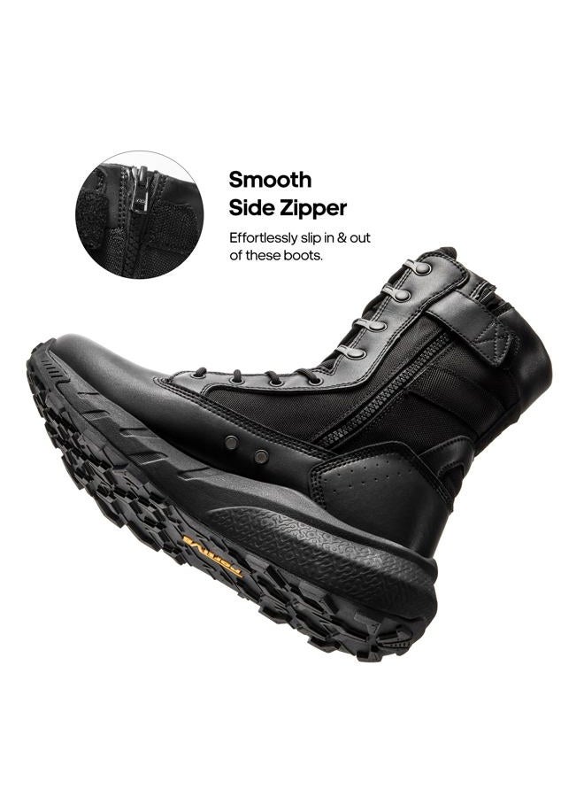 NORTIV 8 Men's Breathable Tactical Military Work Boots Side Zipper Leather Lightweight Hiking Motorcycle Combat Boots 8 Inches Recon, Black, 11 Wide - Image 3