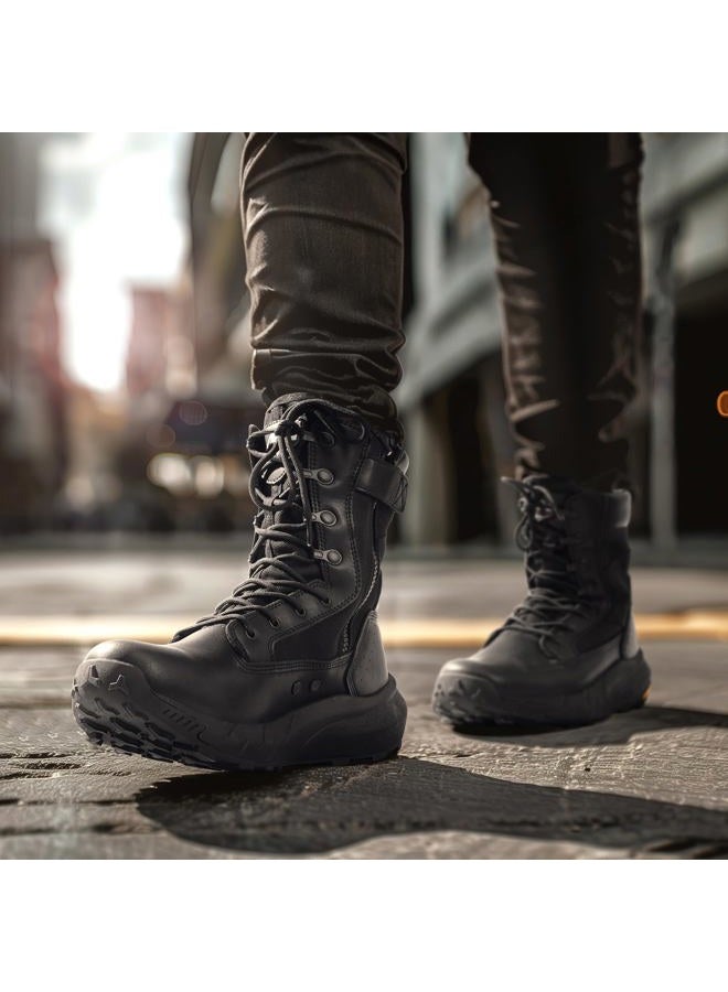 NORTIV 8 Men's Breathable Tactical Military Work Boots Side Zipper Leather Lightweight Hiking Motorcycle Combat Boots 8 Inches Recon, Black, 11 Wide - Image 2