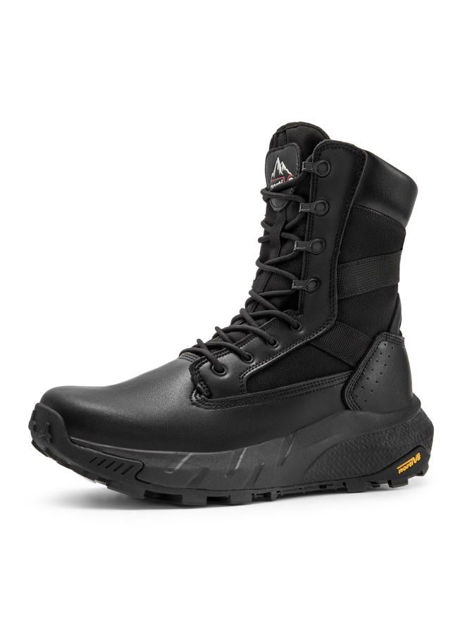 NORTIV 8 Men's Breathable Tactical Military Work Boots Side Zipper Leather Lightweight Hiking Motorcycle Combat Boots 8 Inches Recon, Black, 11 Wide - Image 1