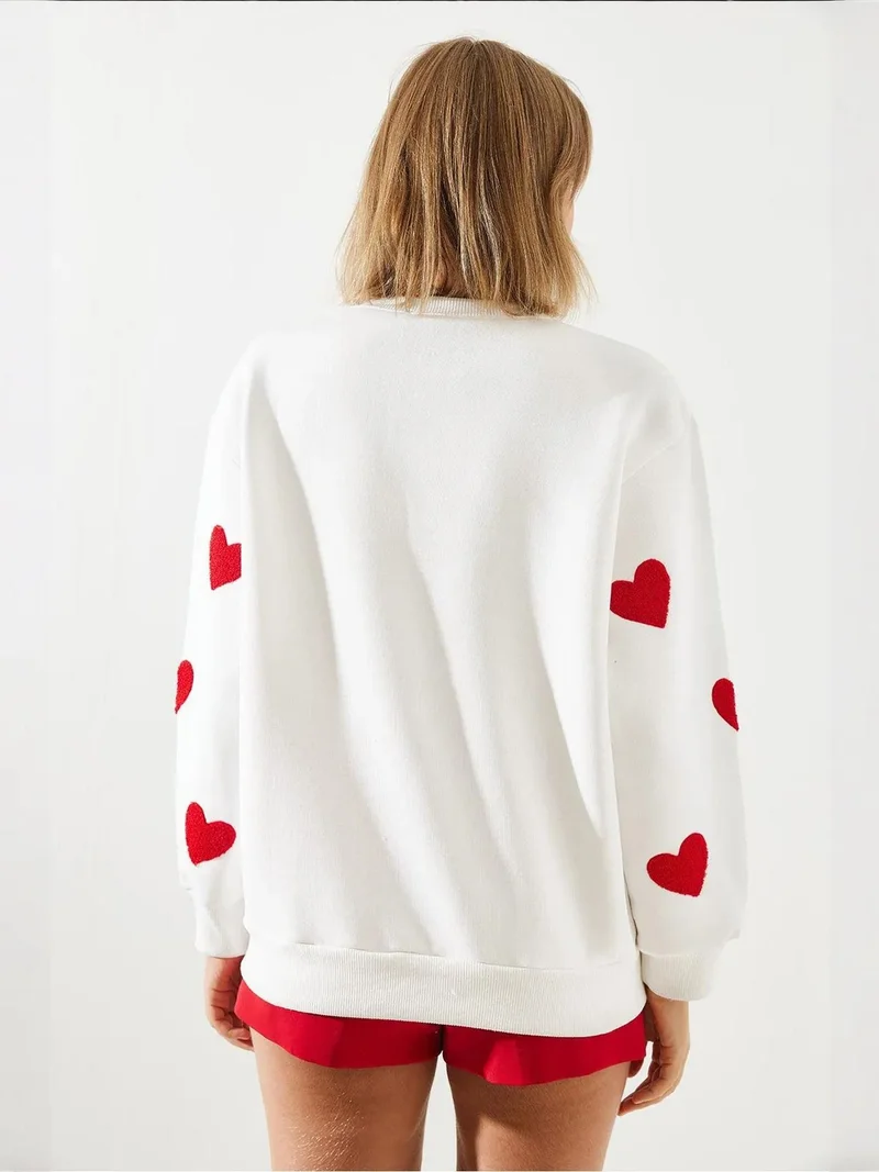 Bianco Lucci White LUCCI Oversized Embroidered Crew Neck Sweatshirt for Women | Best Price UAE