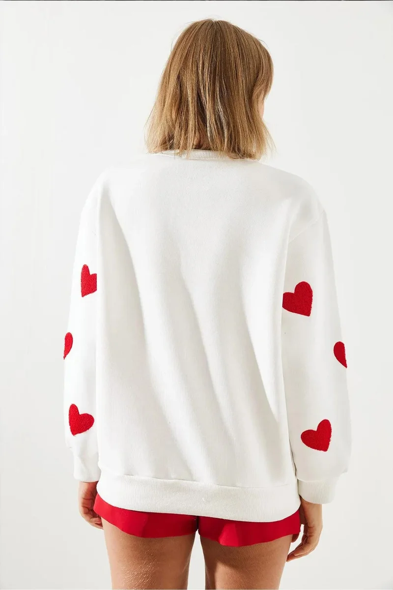 Bianco Lucci White LUCCI Oversized Embroidered Crew Neck Sweatshirt for Women | Best Price UAE
