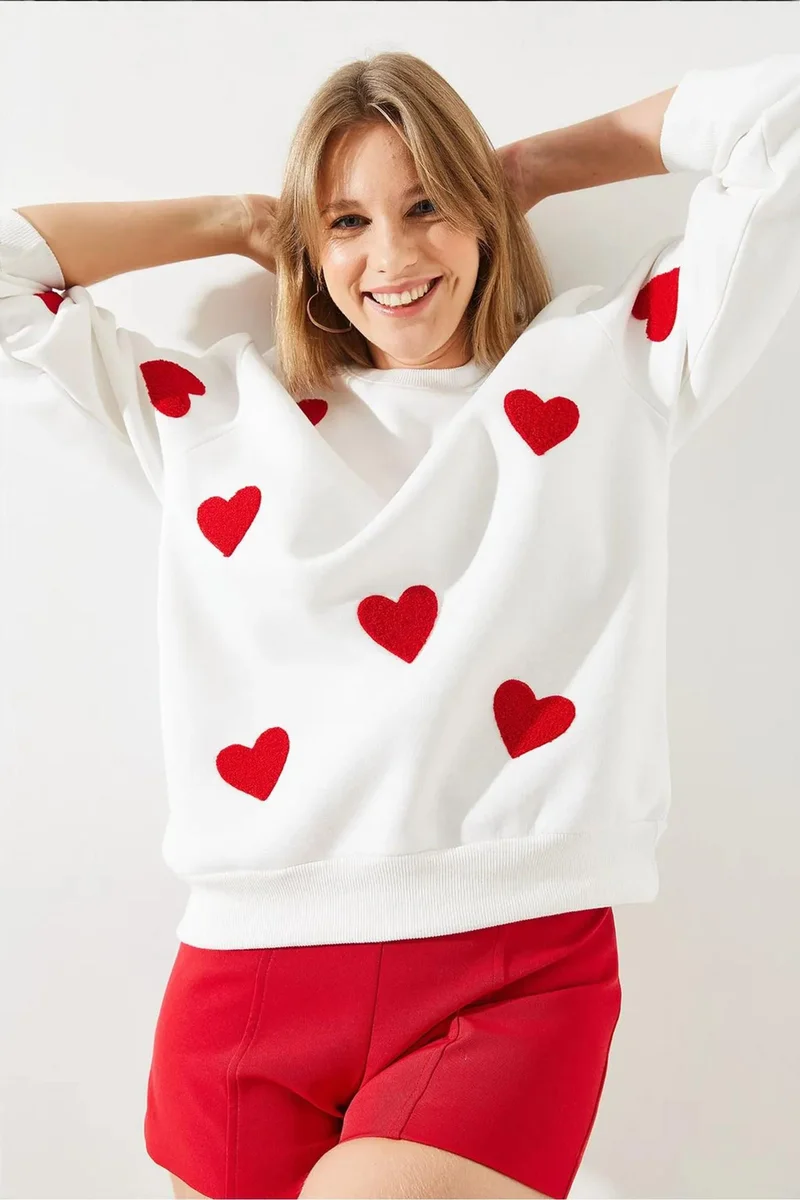 Bianco Lucci White LUCCI Oversized Embroidered Crew Neck Sweatshirt for Women | Best Price UAE