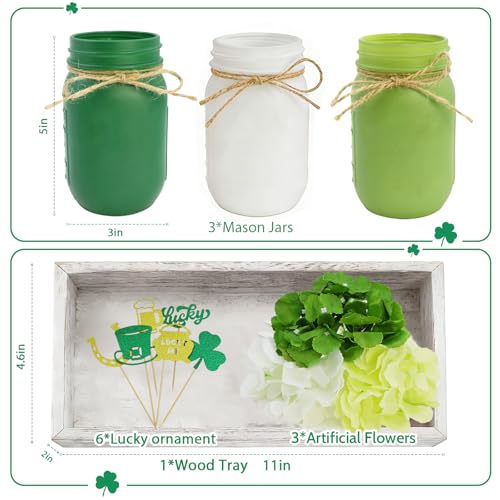 Wironlst St Patricks Day Decorations 3-Pack Mason Jars，Rustic Decorative Table Centerpiece for St Patrick's Day Celebration & Spring Home Decor - Image 3