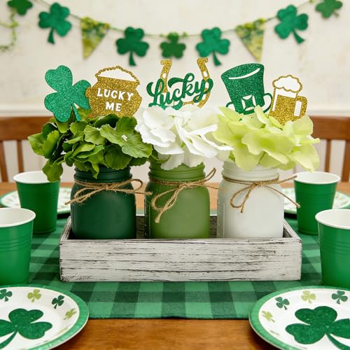 Wironlst St Patricks Day Decorations 3-Pack Mason Jars，Rustic Decorative Table Centerpiece for St Patrick's Day Celebration & Spring Home Decor - Image 2