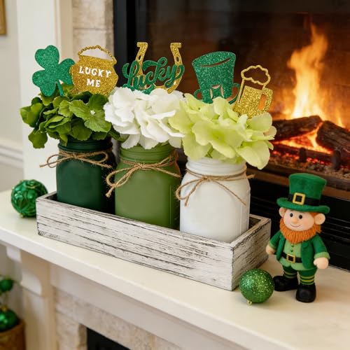 Wironlst St Patricks Day Decorations 3-Pack Mason Jars，Rustic Decorative Table Centerpiece for St Patrick's Day Celebration & Spring Home Decor - Image 4