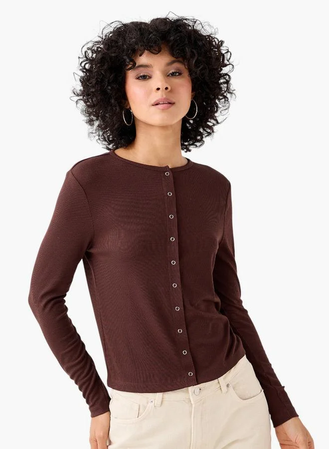 لي كوبر Lee Cooper T-shirt with Ribbed Texture and Round Neck