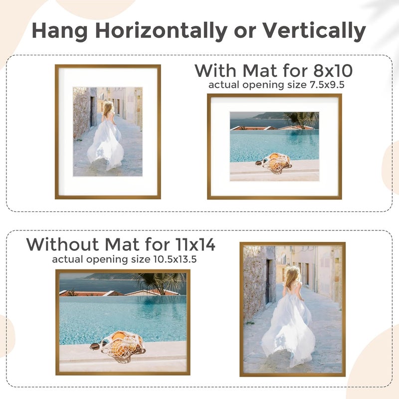 FLYJOE 11x14 Picture Frame - 11 by 14 Metal Picture Frame With Mat For 8x10 | 14x11 Frame Aluminum | Plexiglass And Hanging Hardware Included | 11x14 Poster Frame | Bronze - Image 4