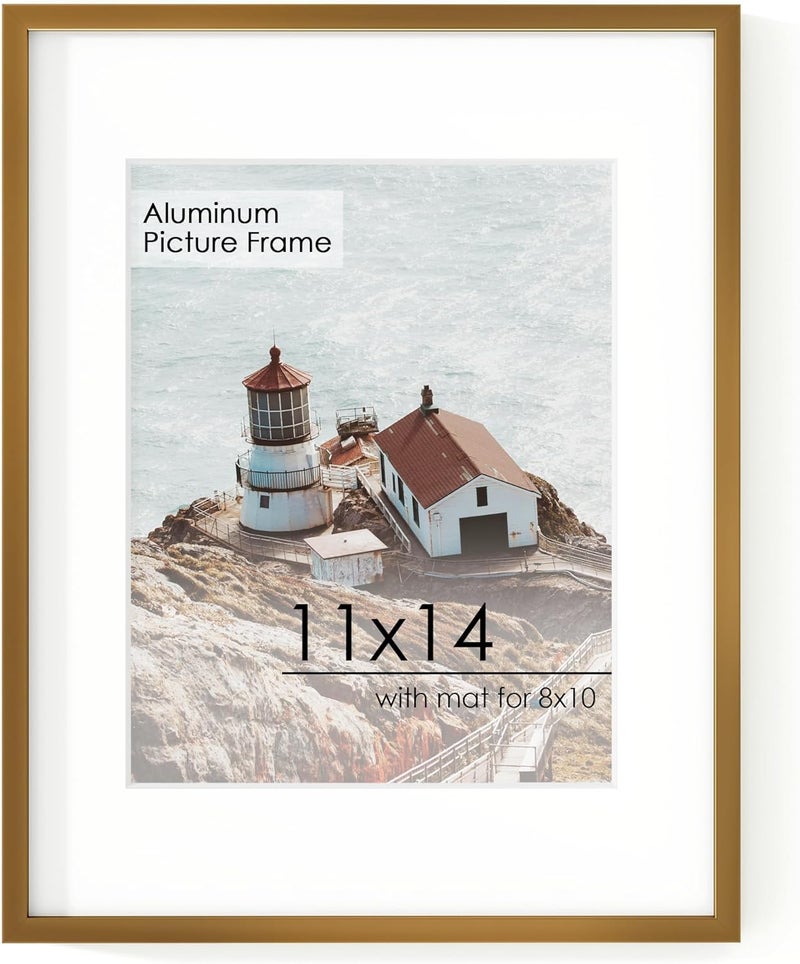 FLYJOE 11x14 Picture Frame - 11 by 14 Metal Picture Frame With Mat For 8x10 | 14x11 Frame Aluminum | Plexiglass And Hanging Hardware Included | 11x14 Poster Frame | Bronze - Image 1