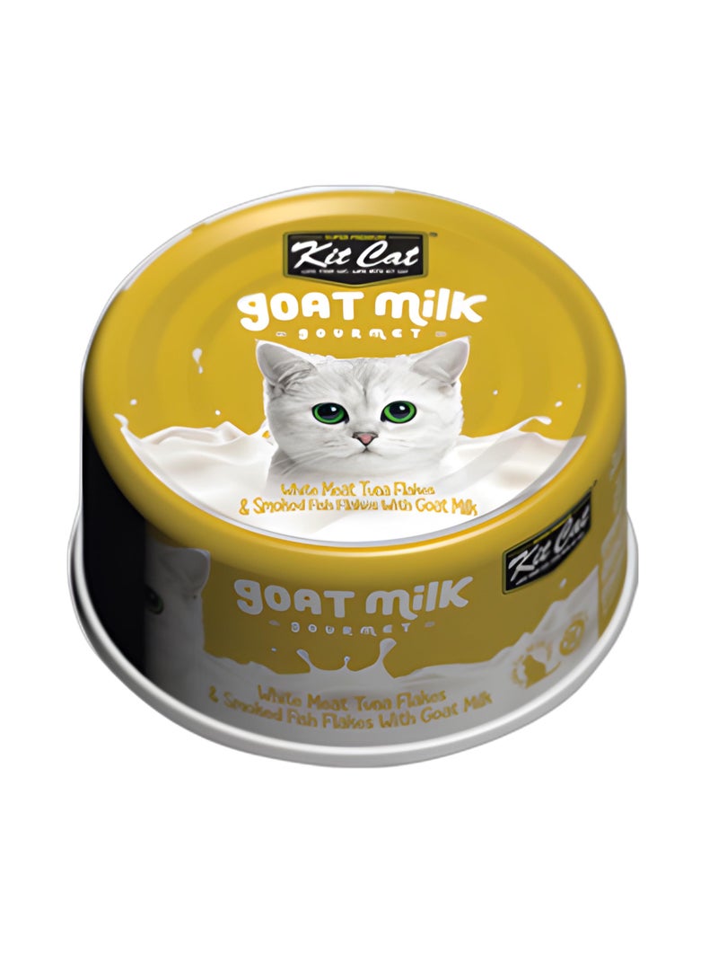 Kit Cat (24 packs) wet food with  Meat Tuna Flakes & Smoked Fish Flakes With Goat Milk   flavor for small and large cats / 70 grams - Image 2