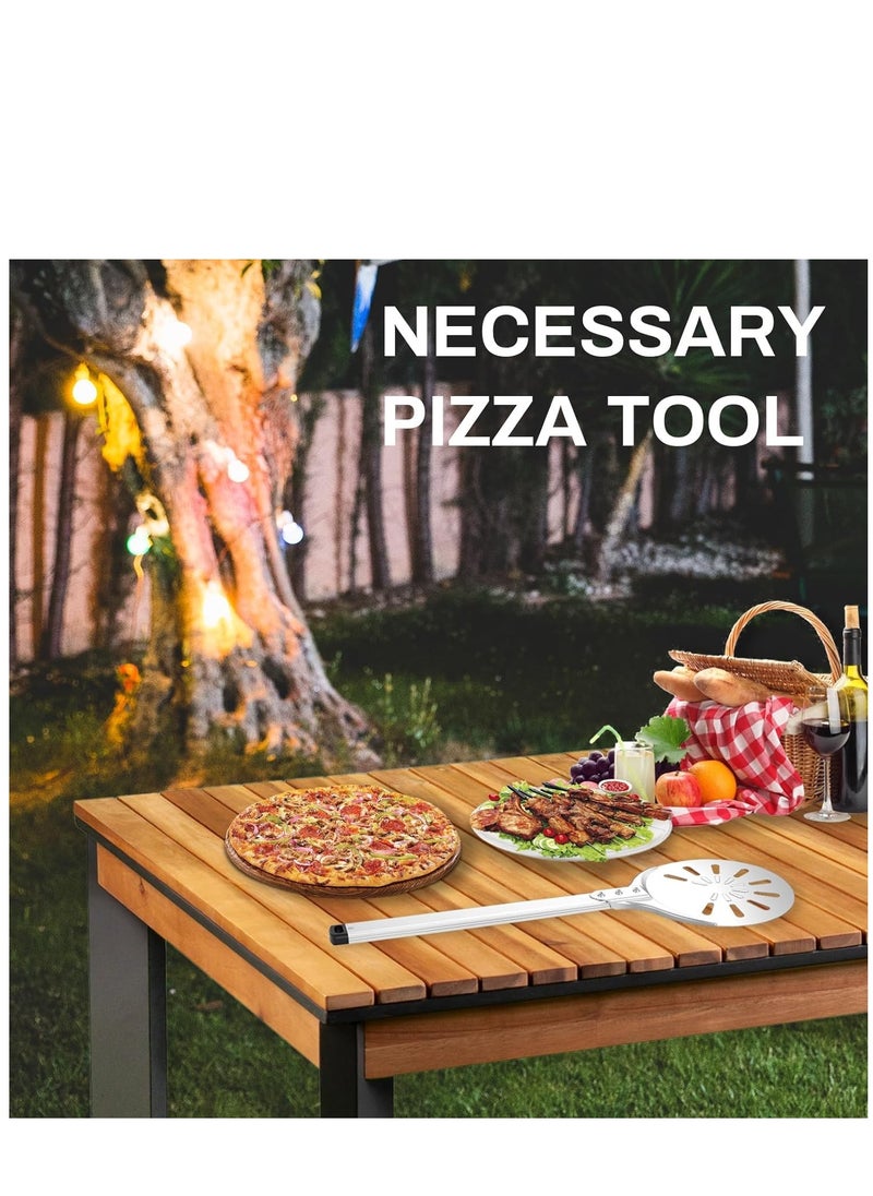 Pizza Turning Peel 8" Pizza Turner, Aluminum Perforated Pizza Peel Spinner Turning Pizza Paddle with Long Handle, Indoor & Outdoor Pizza Oven Accessories